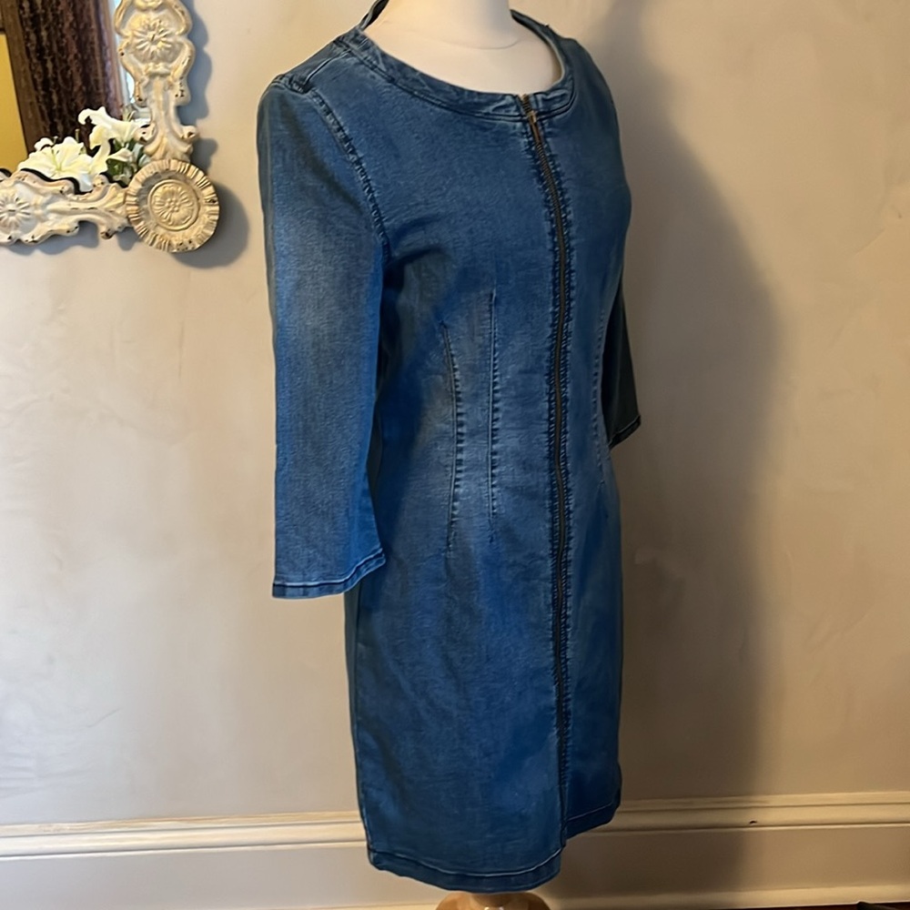 Fashion Nova NWT Denim Dress w/Front zipper 3/4 sleeves & open back Size XL - Picture 4 of 11